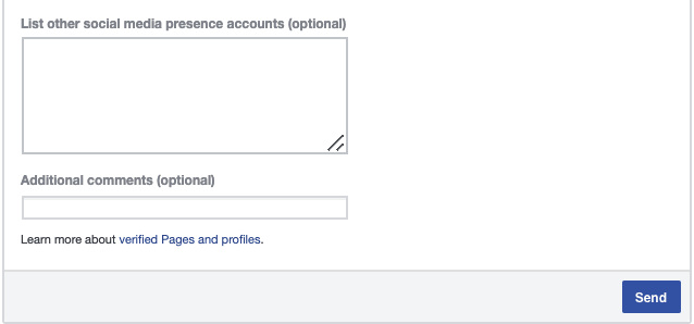 the section of the form that asks you to include social media accounts or additional comments